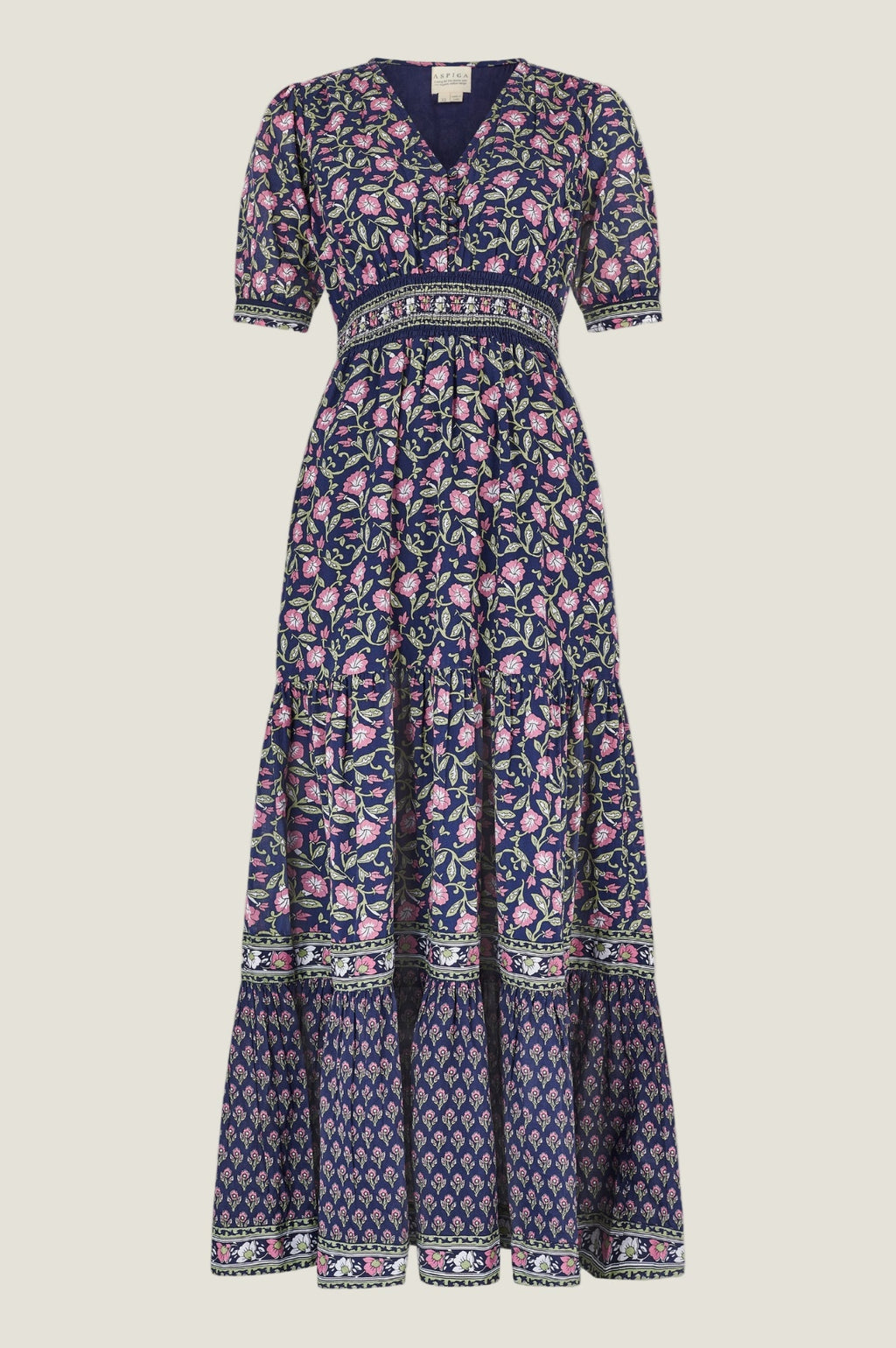 Billie Short Sleeve Organic Cotton Dress | Primrose Stamp Navy/Pink