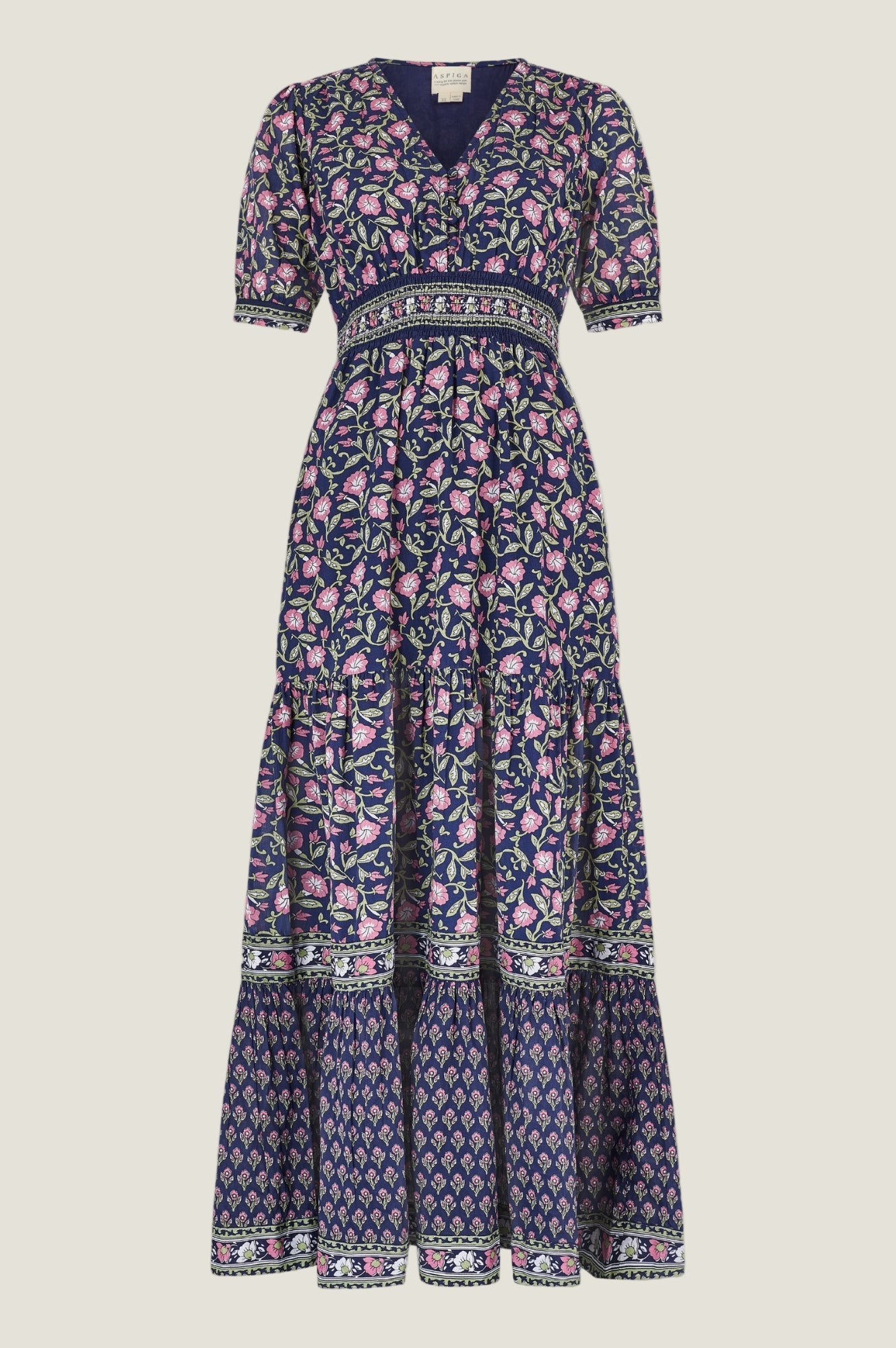 Billie Short Sleeve Organic Cotton Dress | Primrose Stamp Navy/Pink