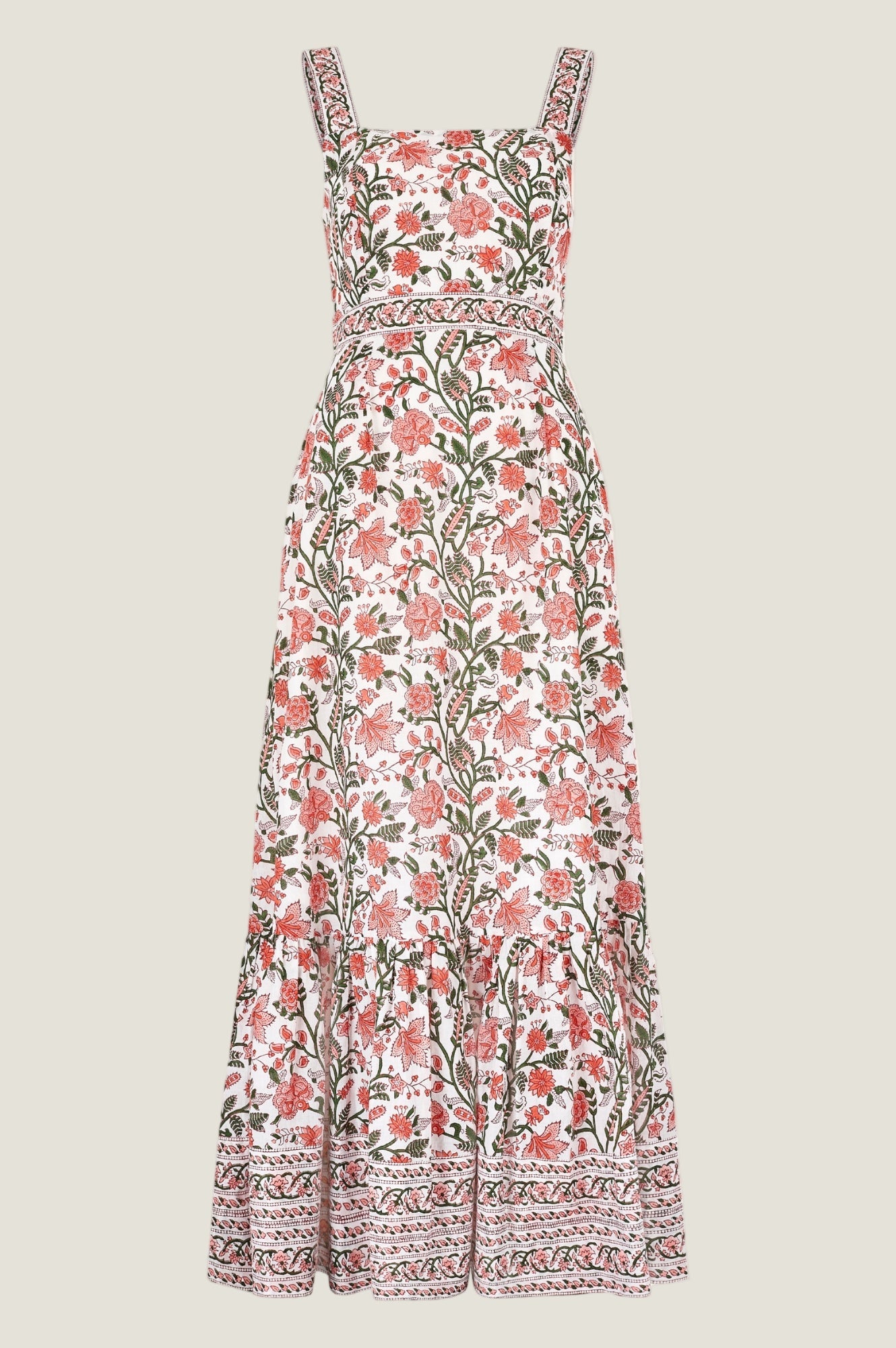 Aurelia Organic Cotton Block Print Dress | Gardenia Pink/Green