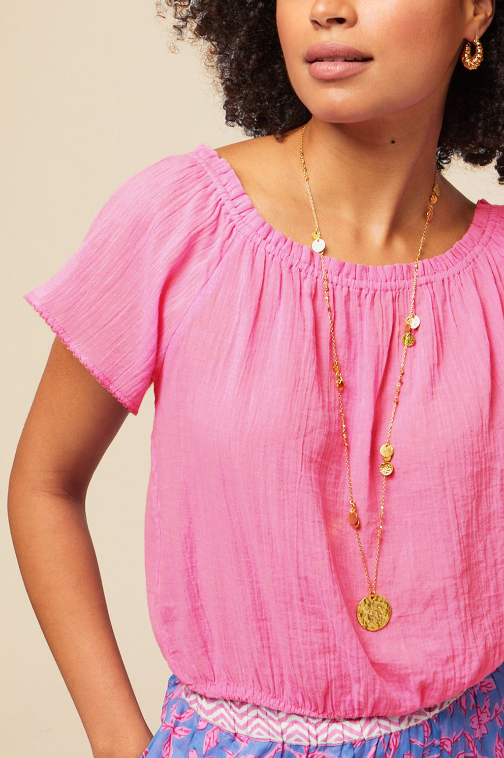 Ilana Frill Organic Cotton Gauze Top | Light Pink