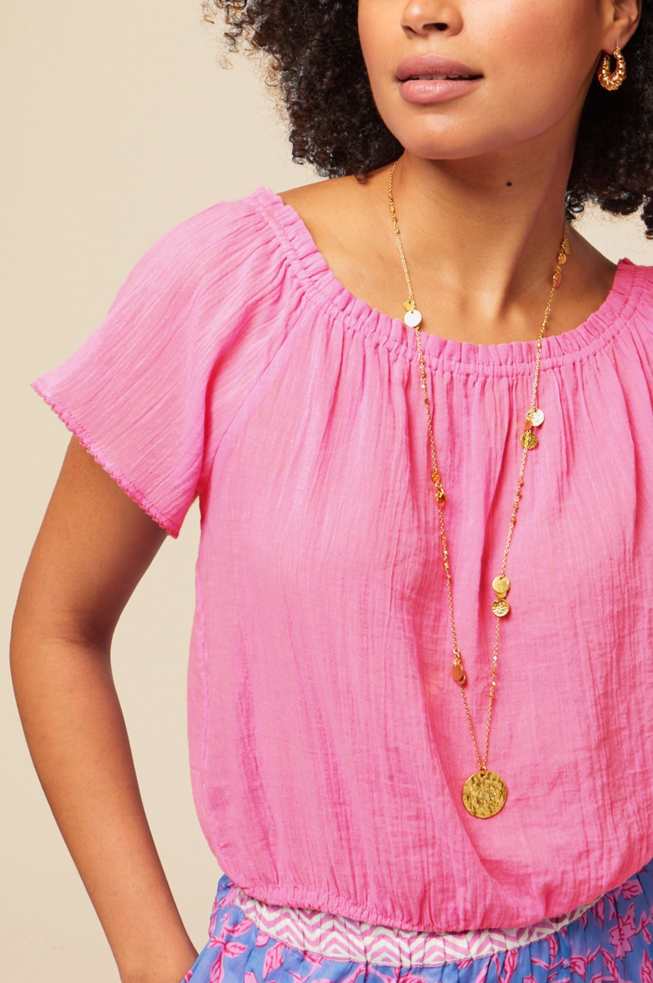 Ilana Frill Organic Cotton Gauze Top | Light Pink