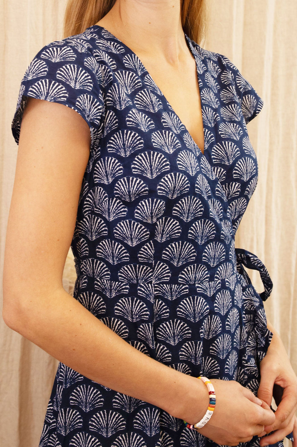 Demi Organic Cotton Wrap Dress | Shell Navy/White