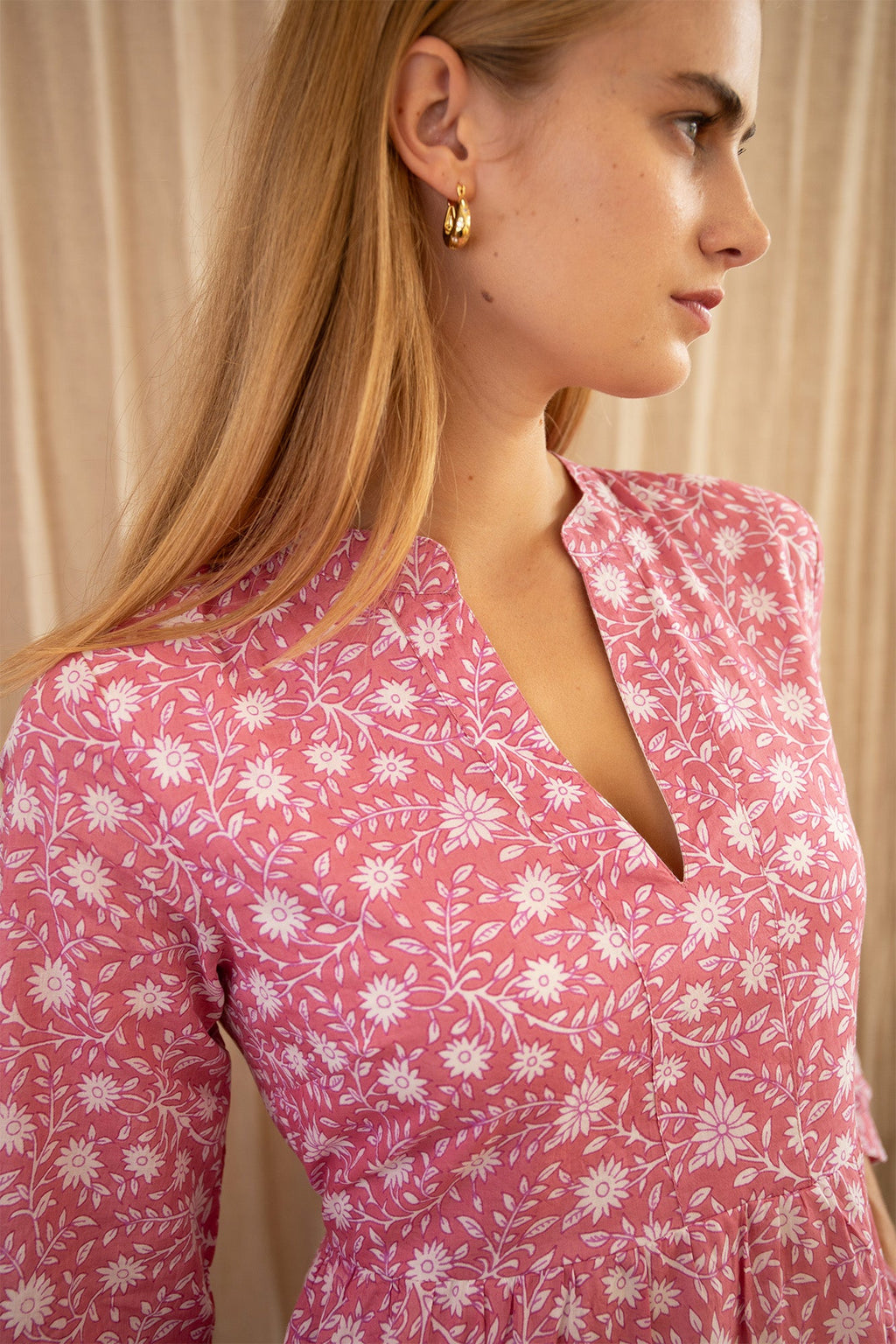 Mara Organic Cotton Dress | Primula Print Pink/White