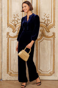 Tallulah Velvet Long Sleeve Jumpsuit | Navy