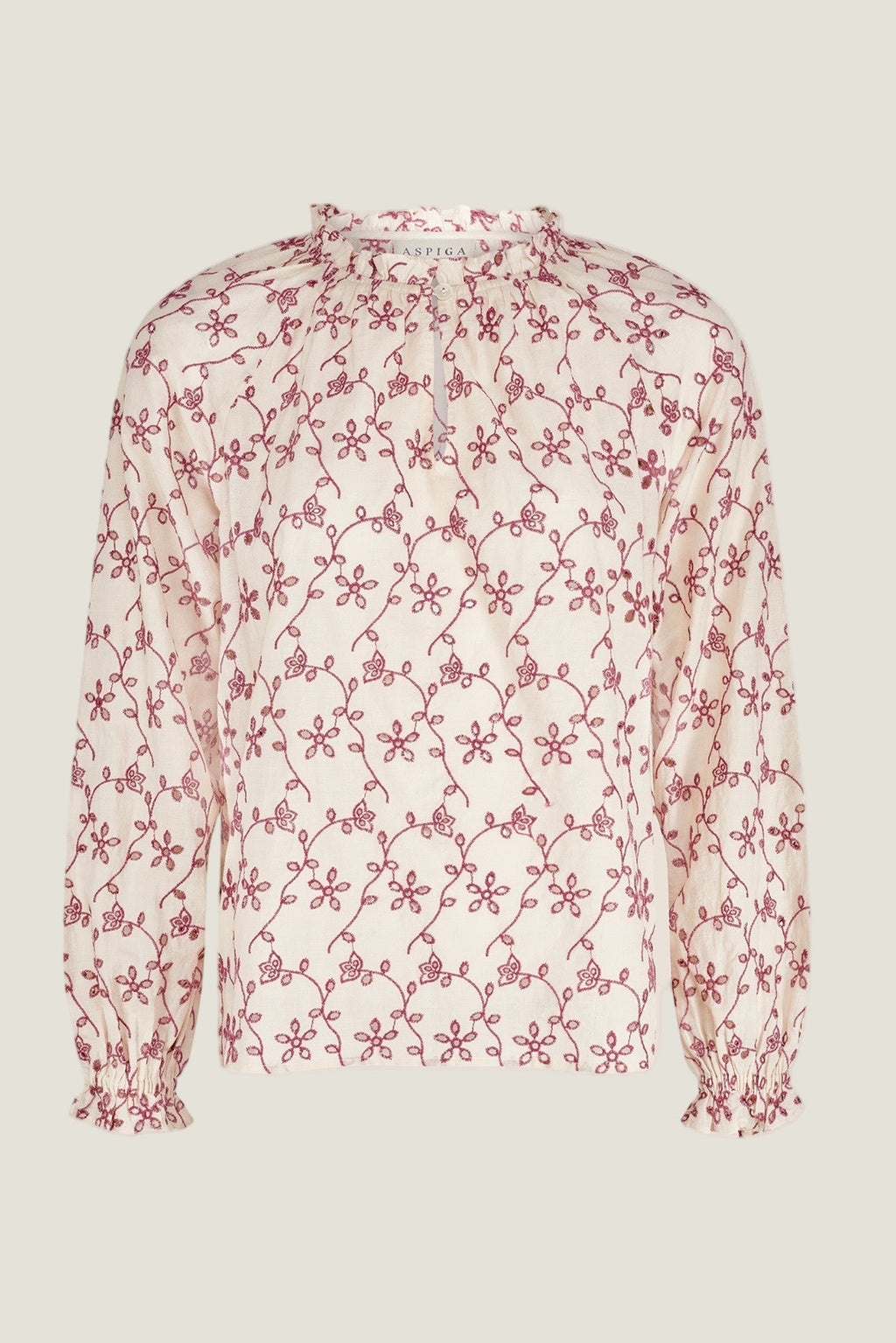 Lauren Embroidered Blouse | Cream/Mauve