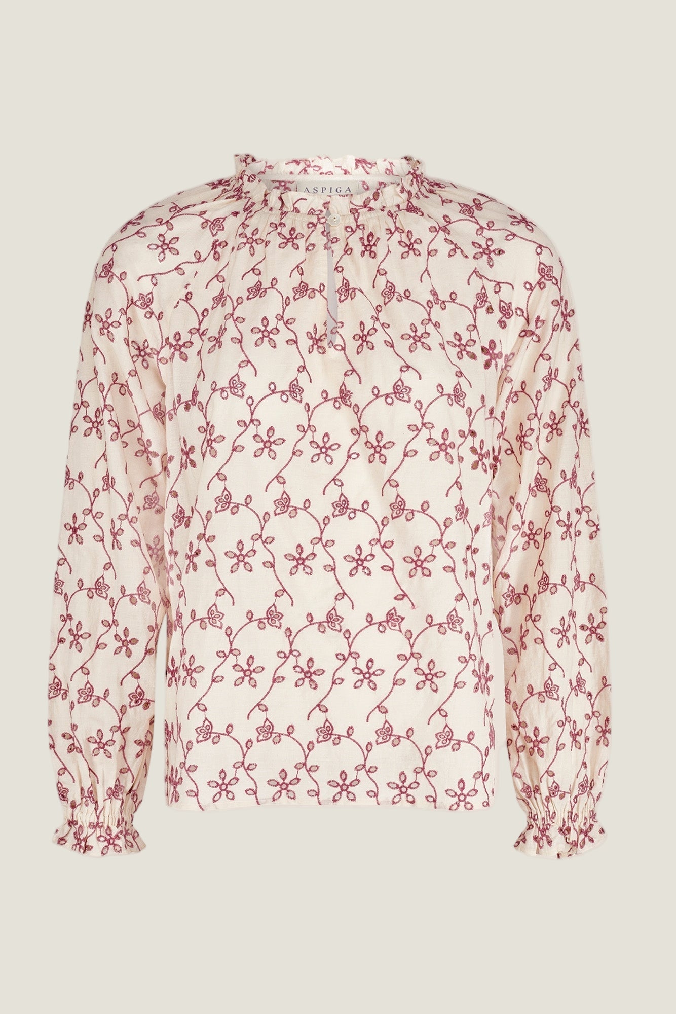 Lauren Embroidered Blouse | Cream/Mauve