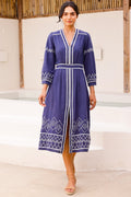 Jamila Embroidered Dress | Navy/White