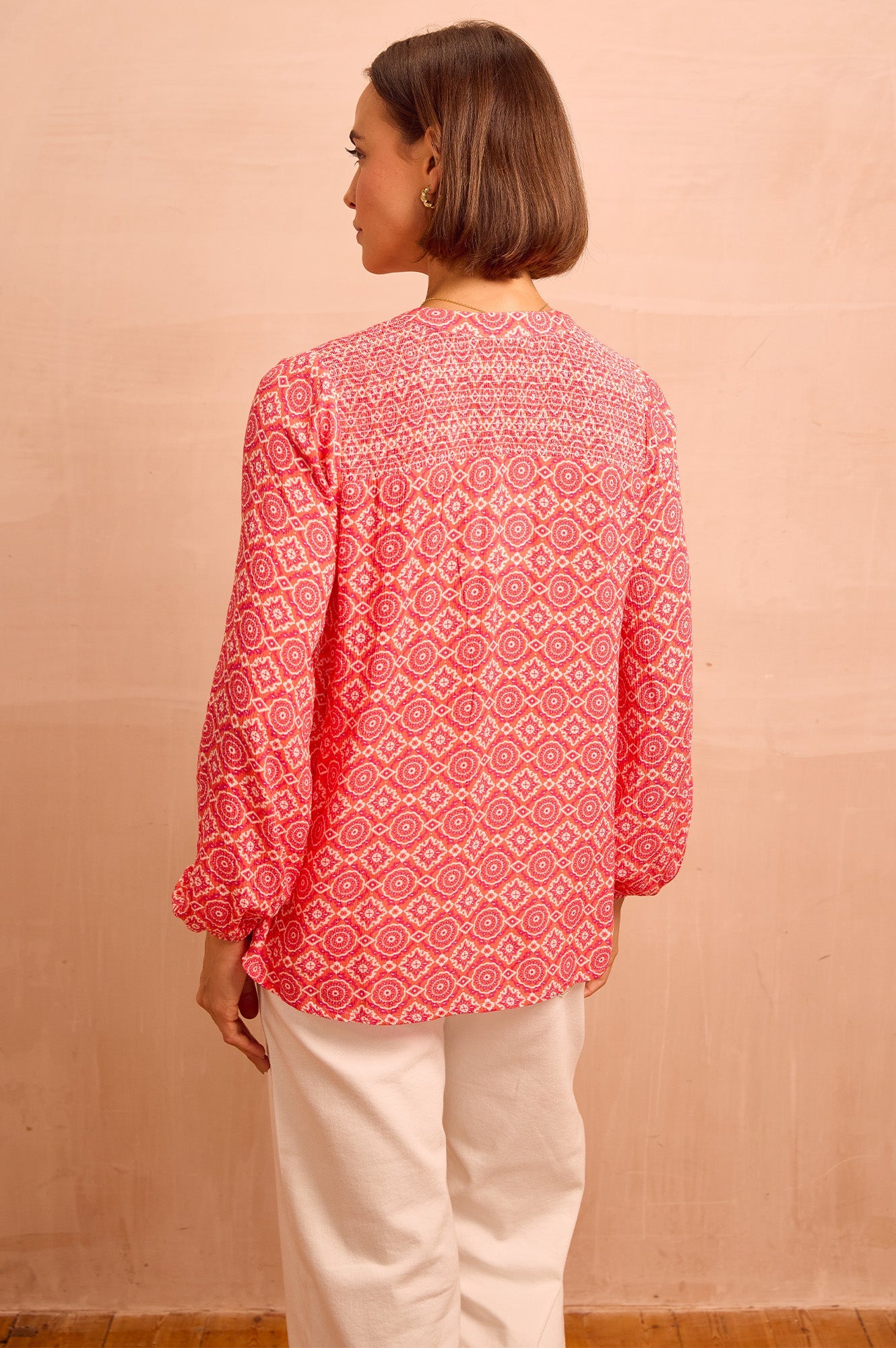 Clea Blouse | Flower Tile Orange/Pink