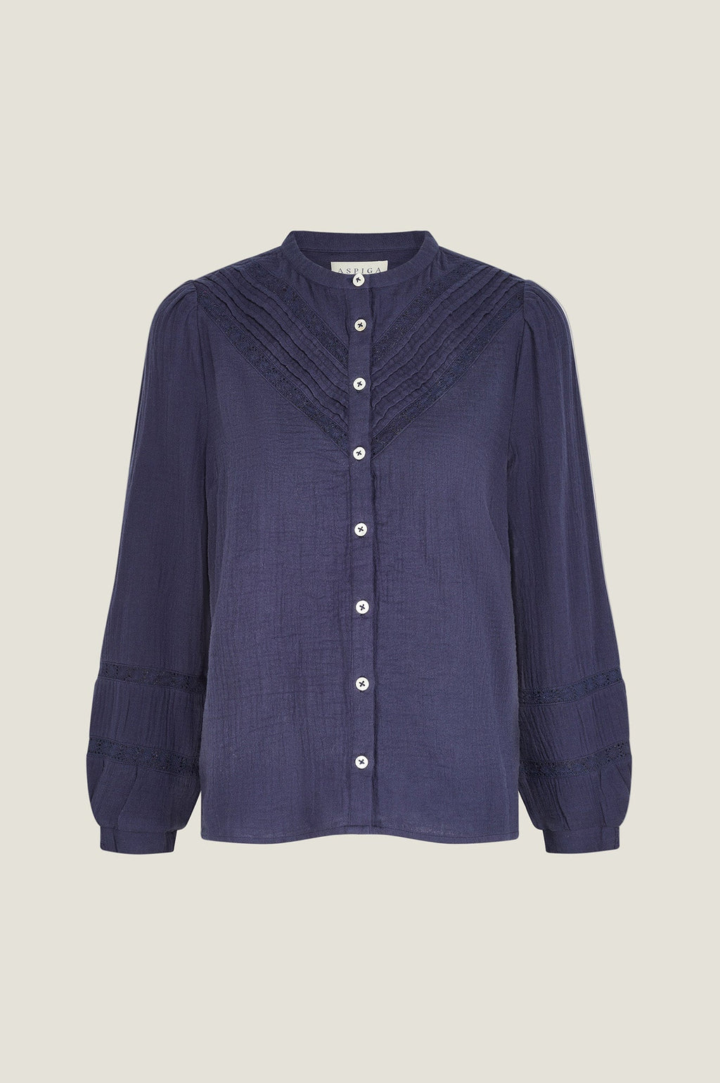 Chevron Lace Organic Cotton Cheesecloth Shirt | Navy