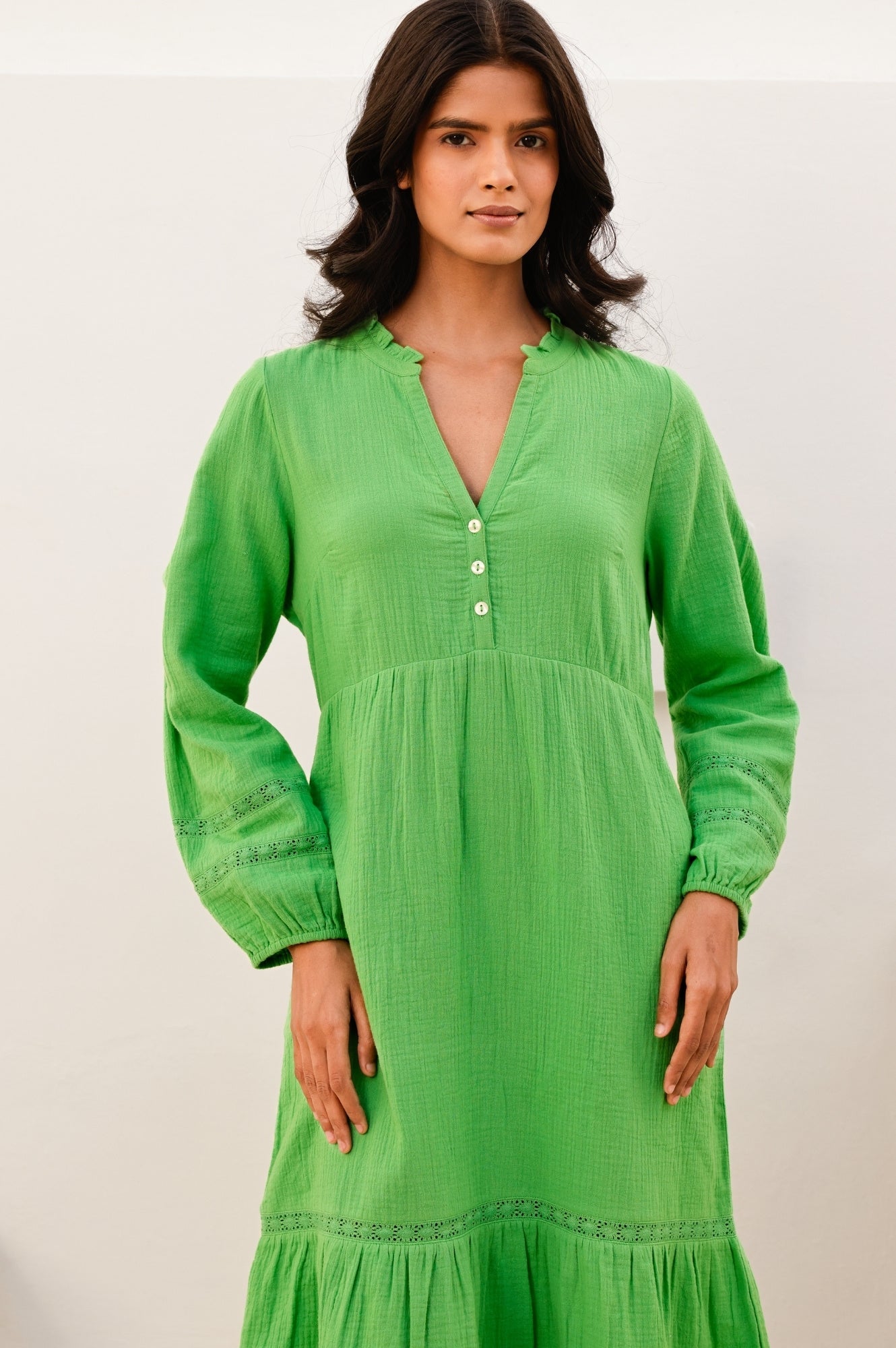 Sadie Organic Cotton Cheesecloth Dress | Green