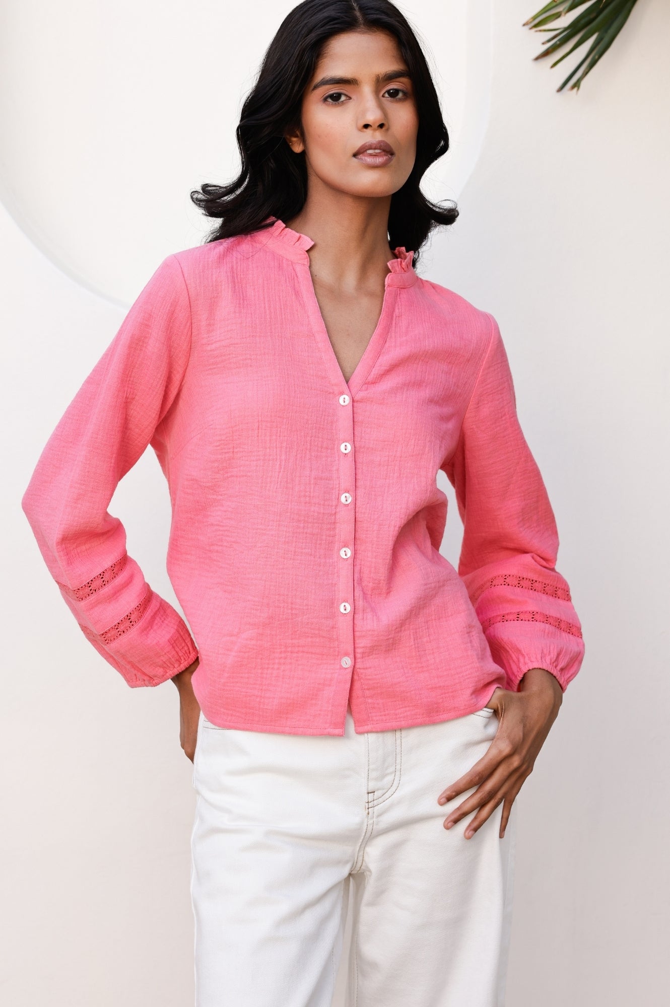 Mina Organic Cotton Cheesecloth Blouse | Pink Lemonade