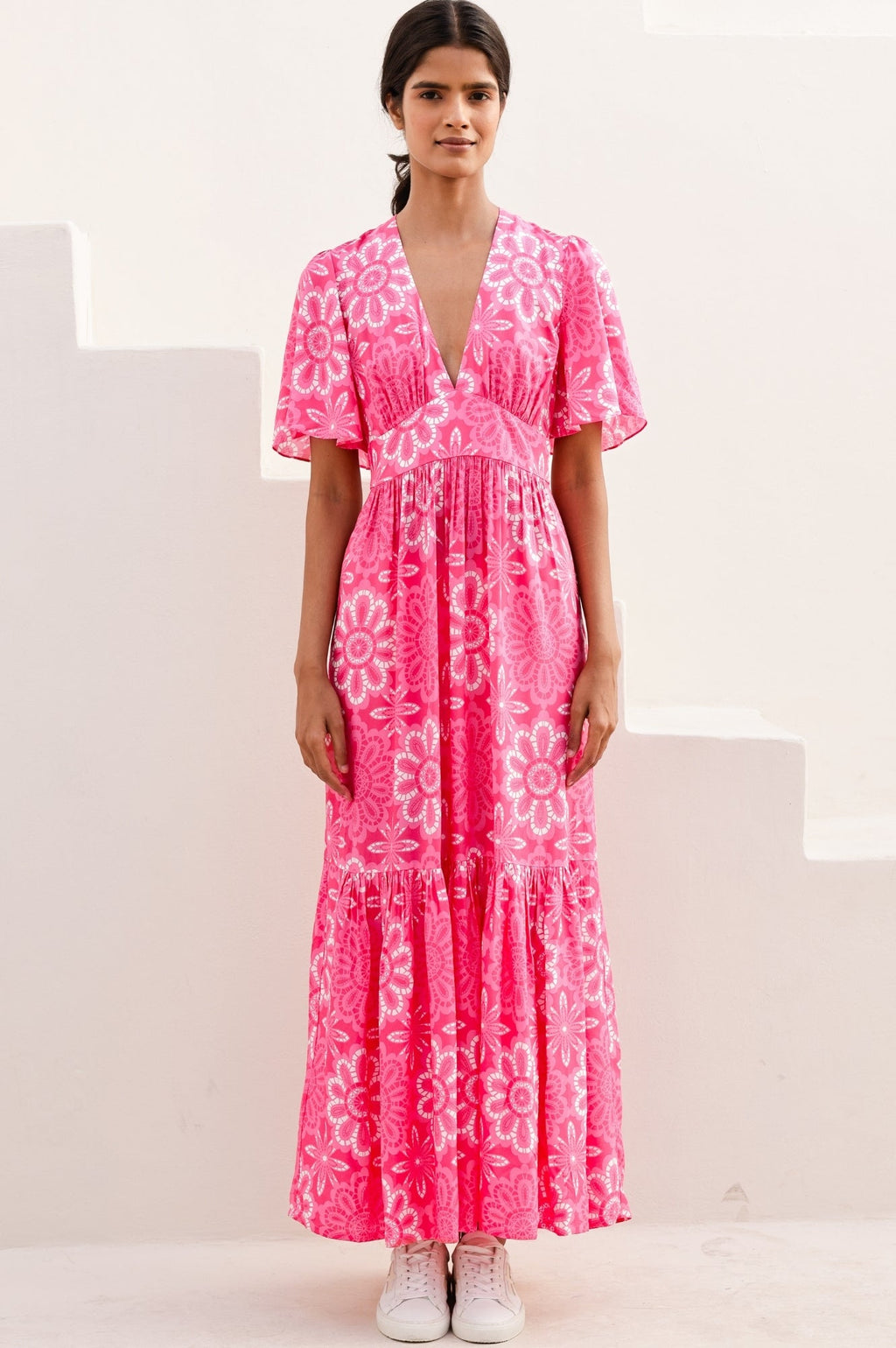 Sylvie EcoVero™ Dress | Lace Floral Pink/White