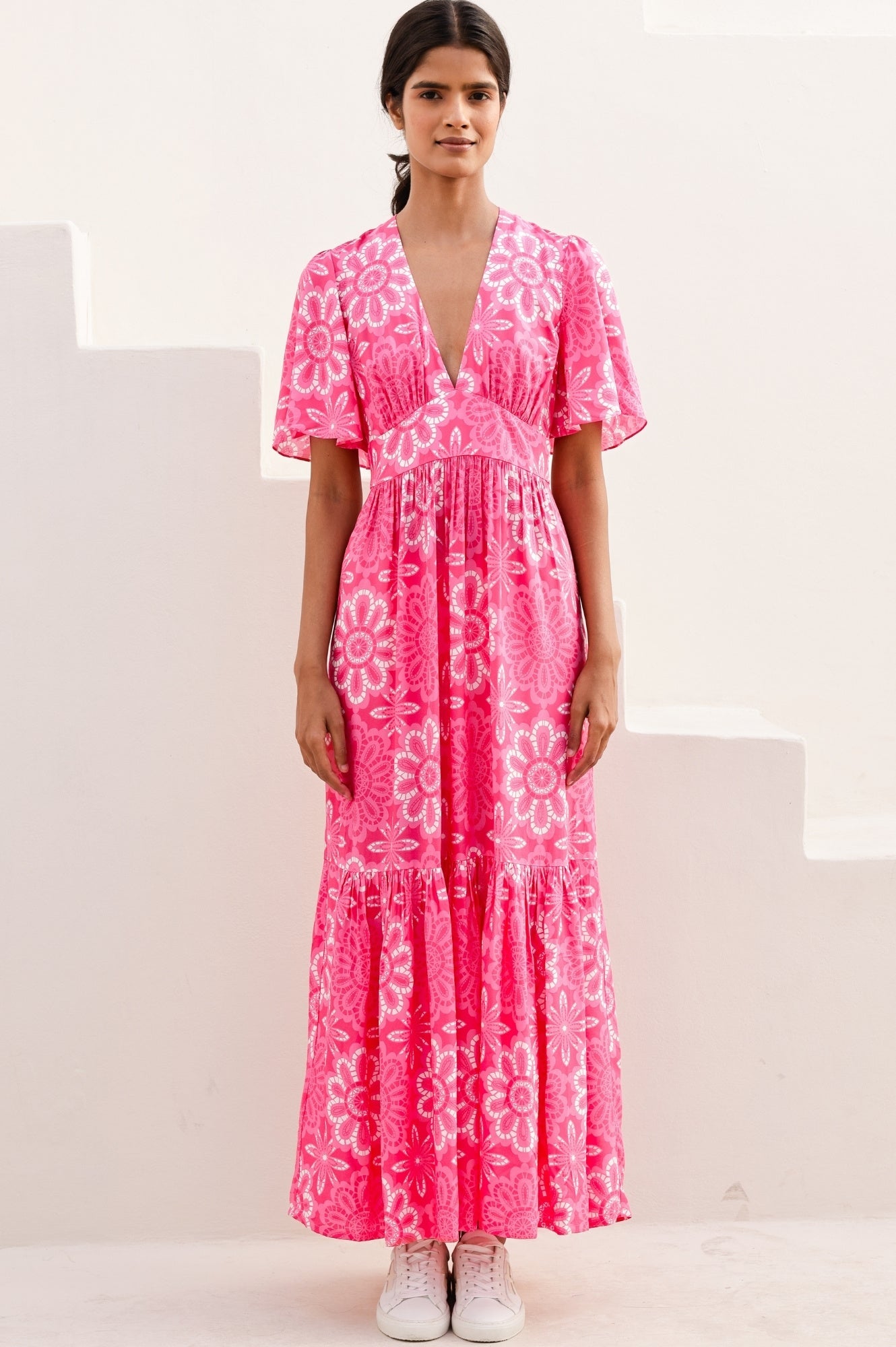 Sylvie EcoVero™ Dress | Lace Floral Pink/White