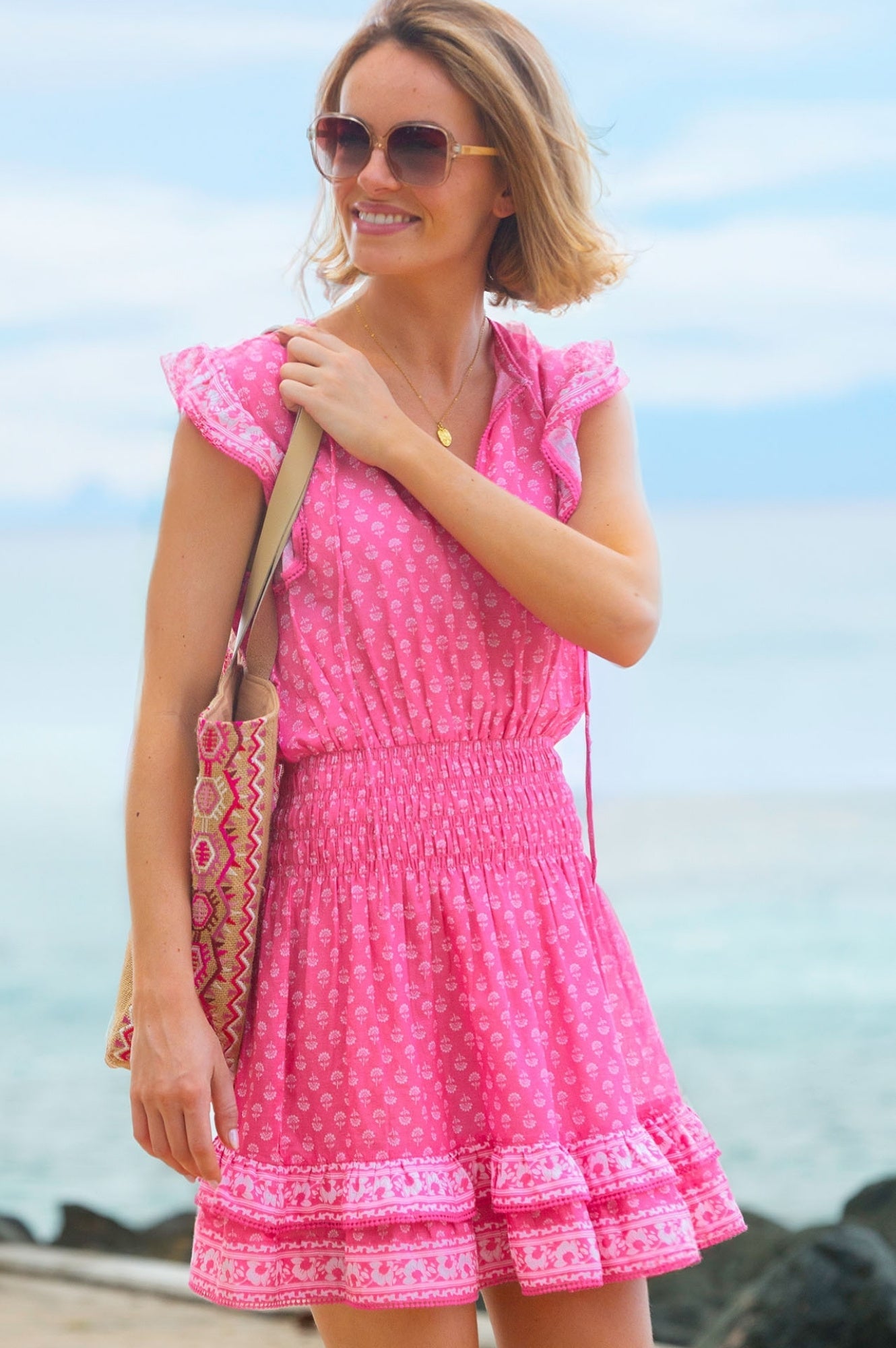 Macy Mini Organic Cotton Dress | Lixus Flower Pink