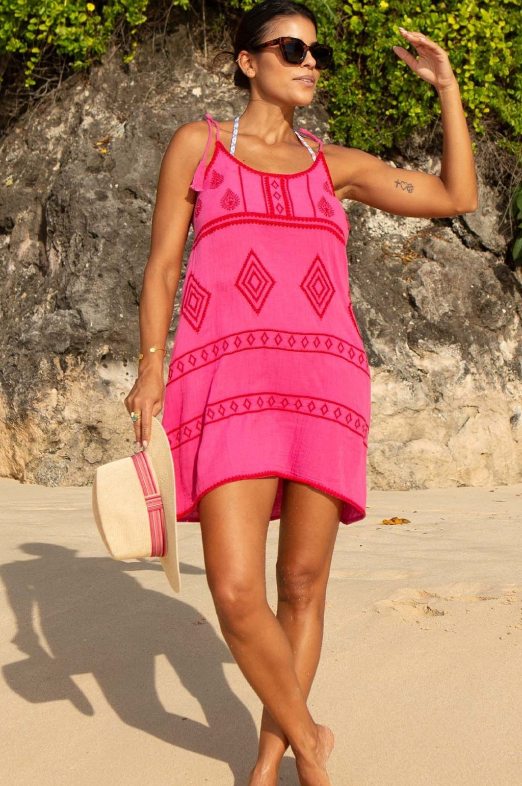Imogen Cotton Mini Dress | Pink/Red