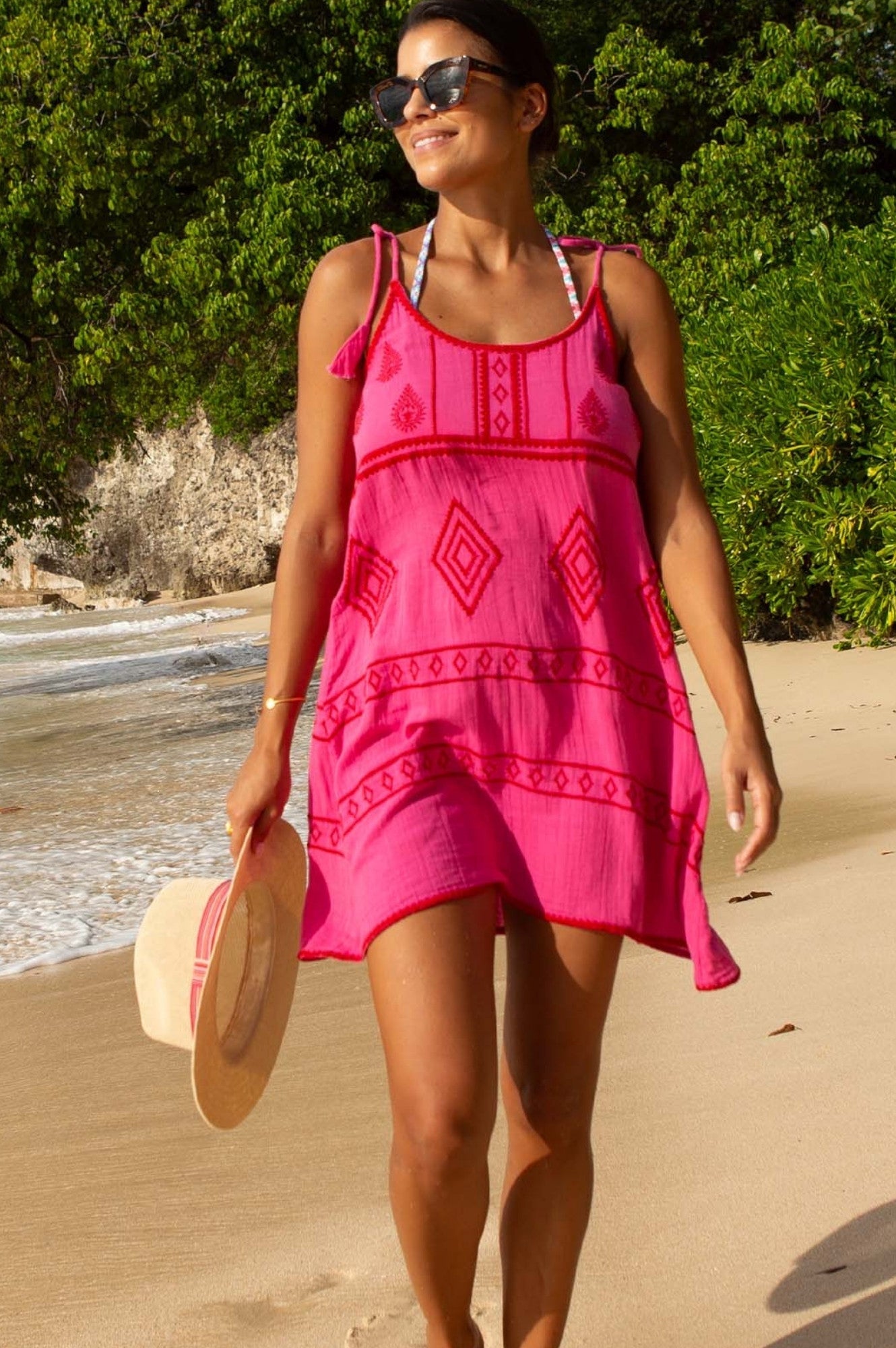 Imogen Cotton Mini Dress | Pink/Red