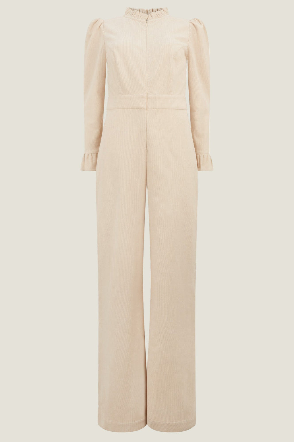Zip Front Stretch Corduroy Jumpsuit | Cream