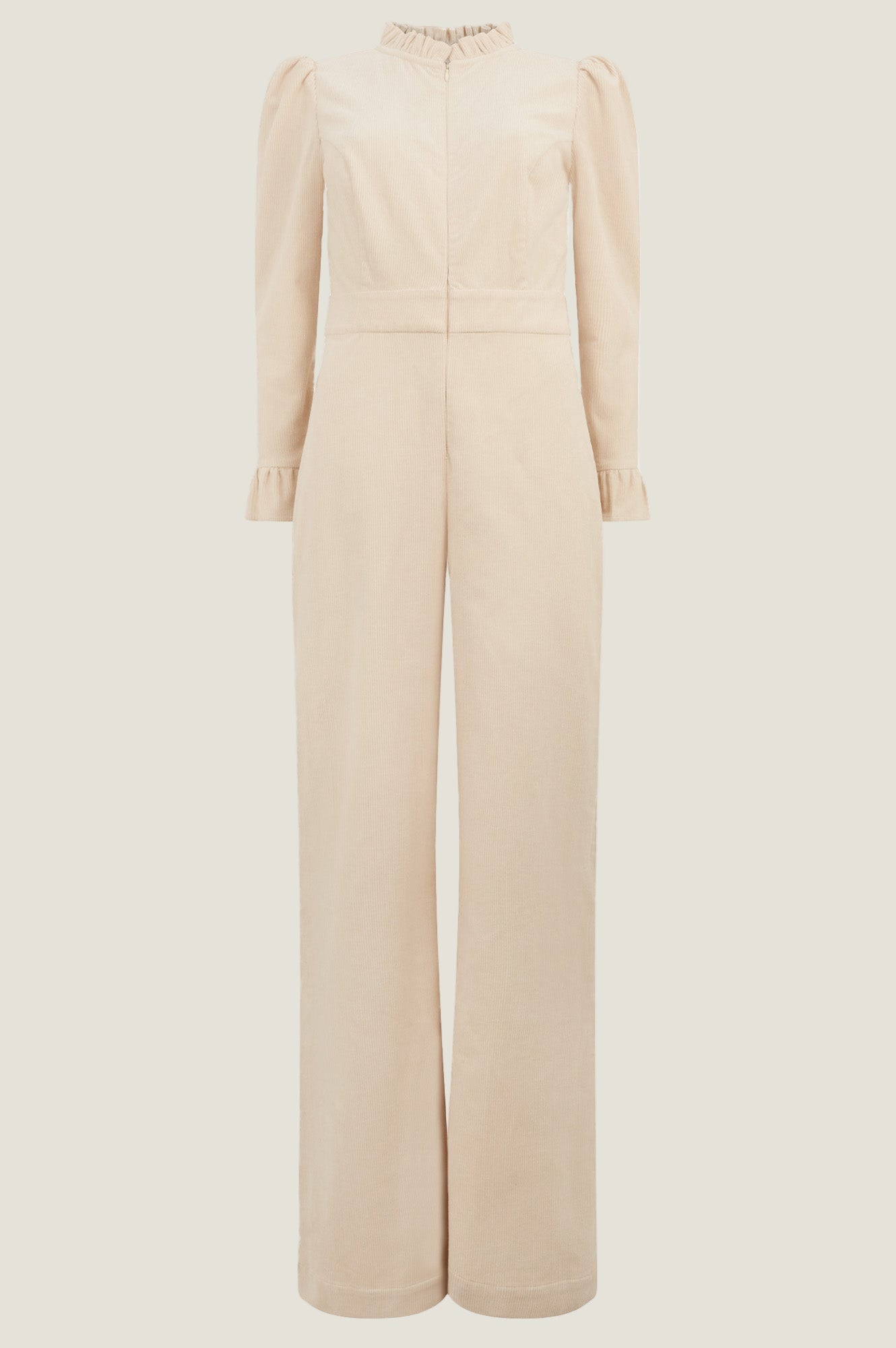 Zip Front Stretch Corduroy Jumpsuit | Cream