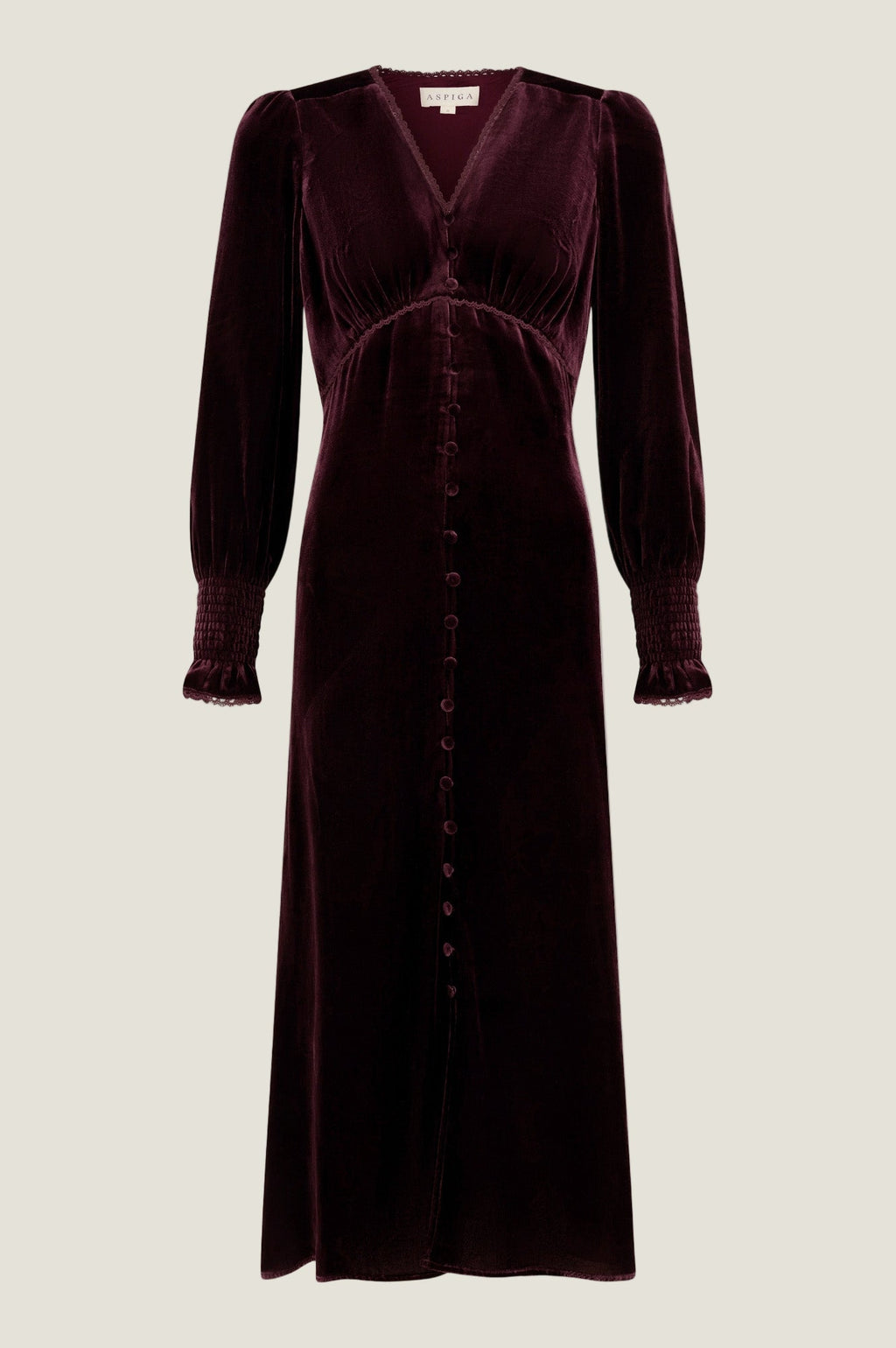 Sally Anne Velvet Long Sleeve Dress | Aubergine