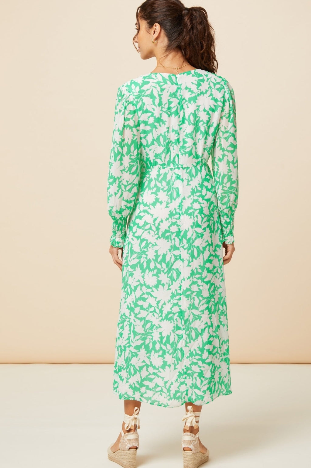 Long Sleeve Sally Anne Dress | Clematis Vines Green/Ivory