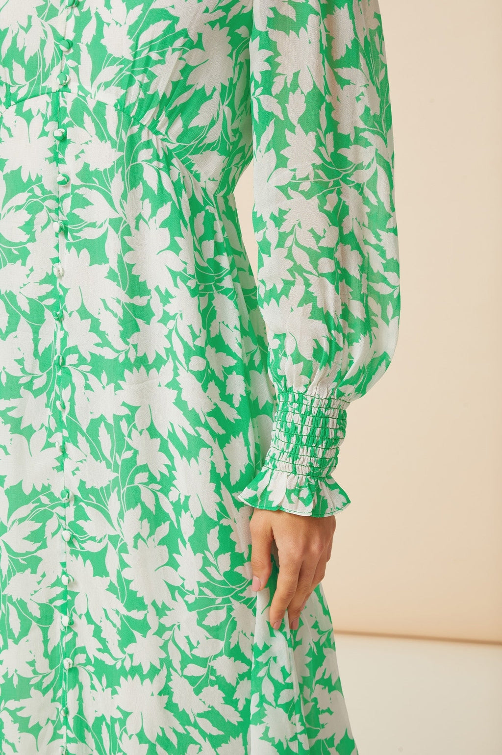 Long Sleeve Sally Anne Dress | Clematis Vines Green/Ivory