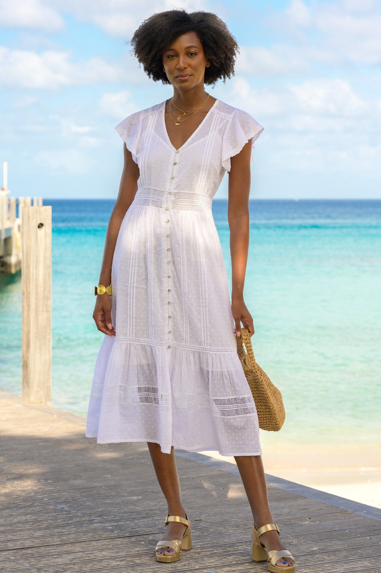 Cami V Midi Slip Dress | Neutral