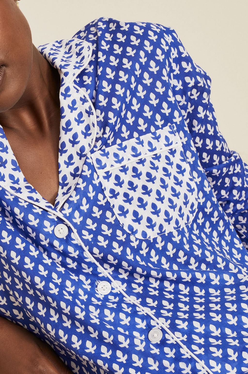 Pyjama Set | Leaf Blue/White