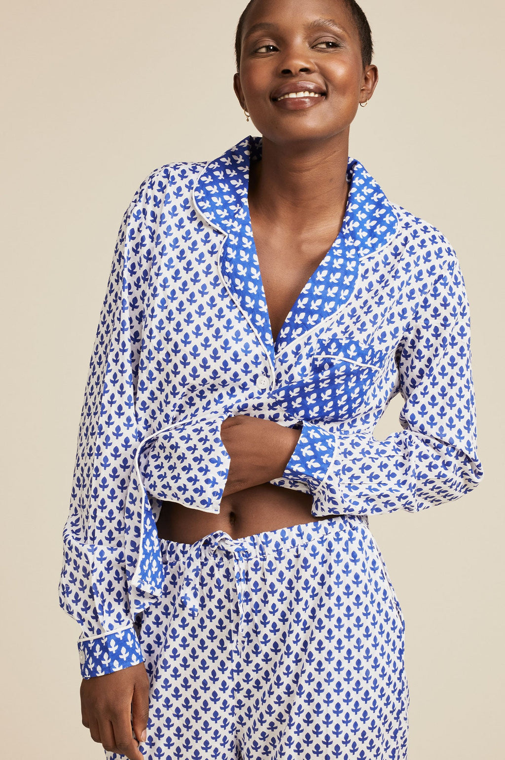 Pyjama Set | Leaf White/Blue