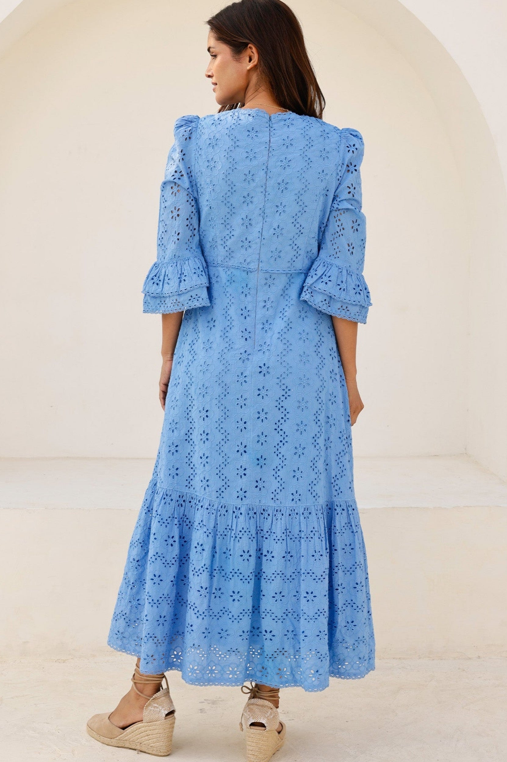 Victoria Cotton Broderie Dress | Blue