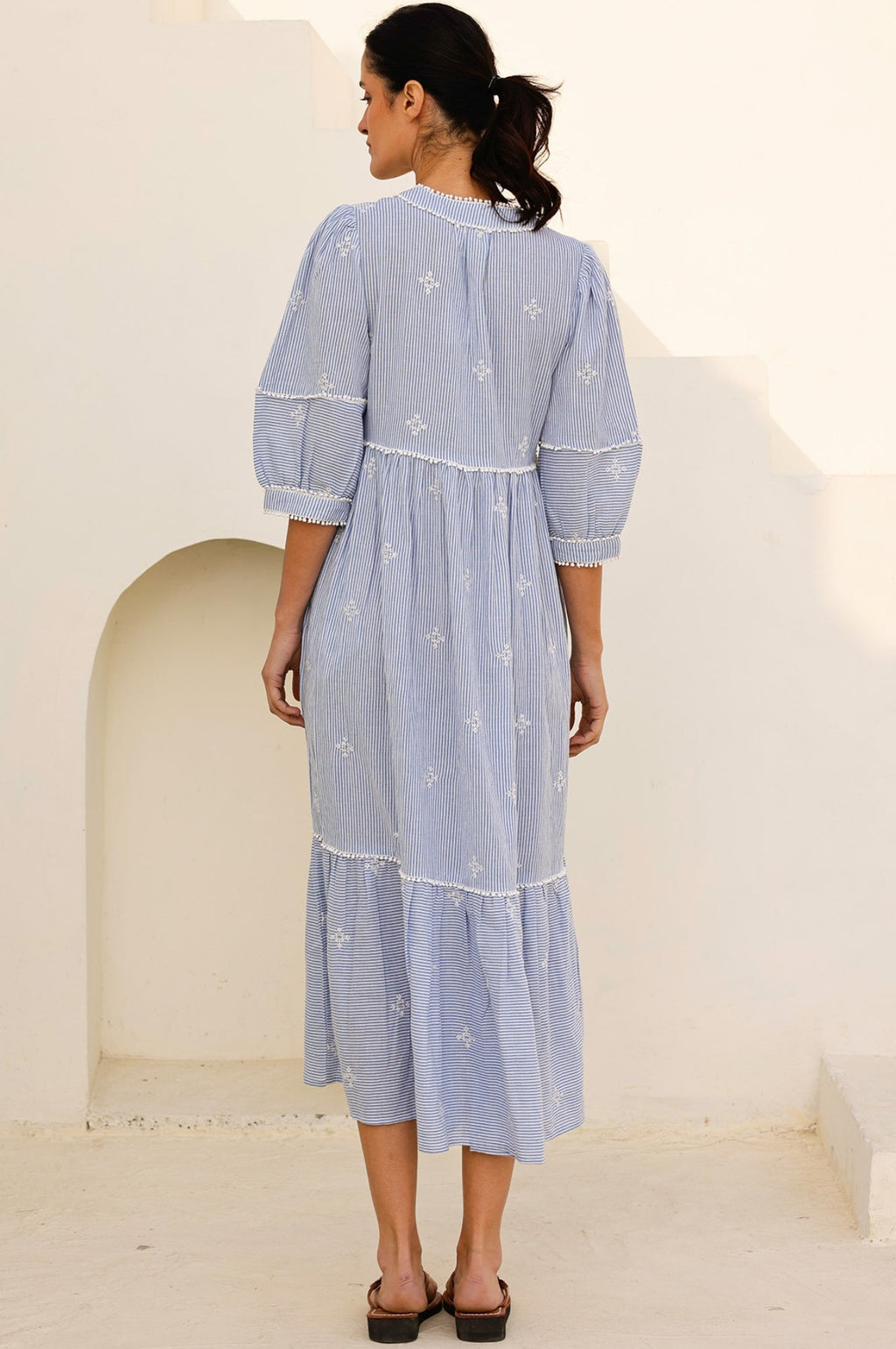 Mindy Cotton Dress | Stripe Blue