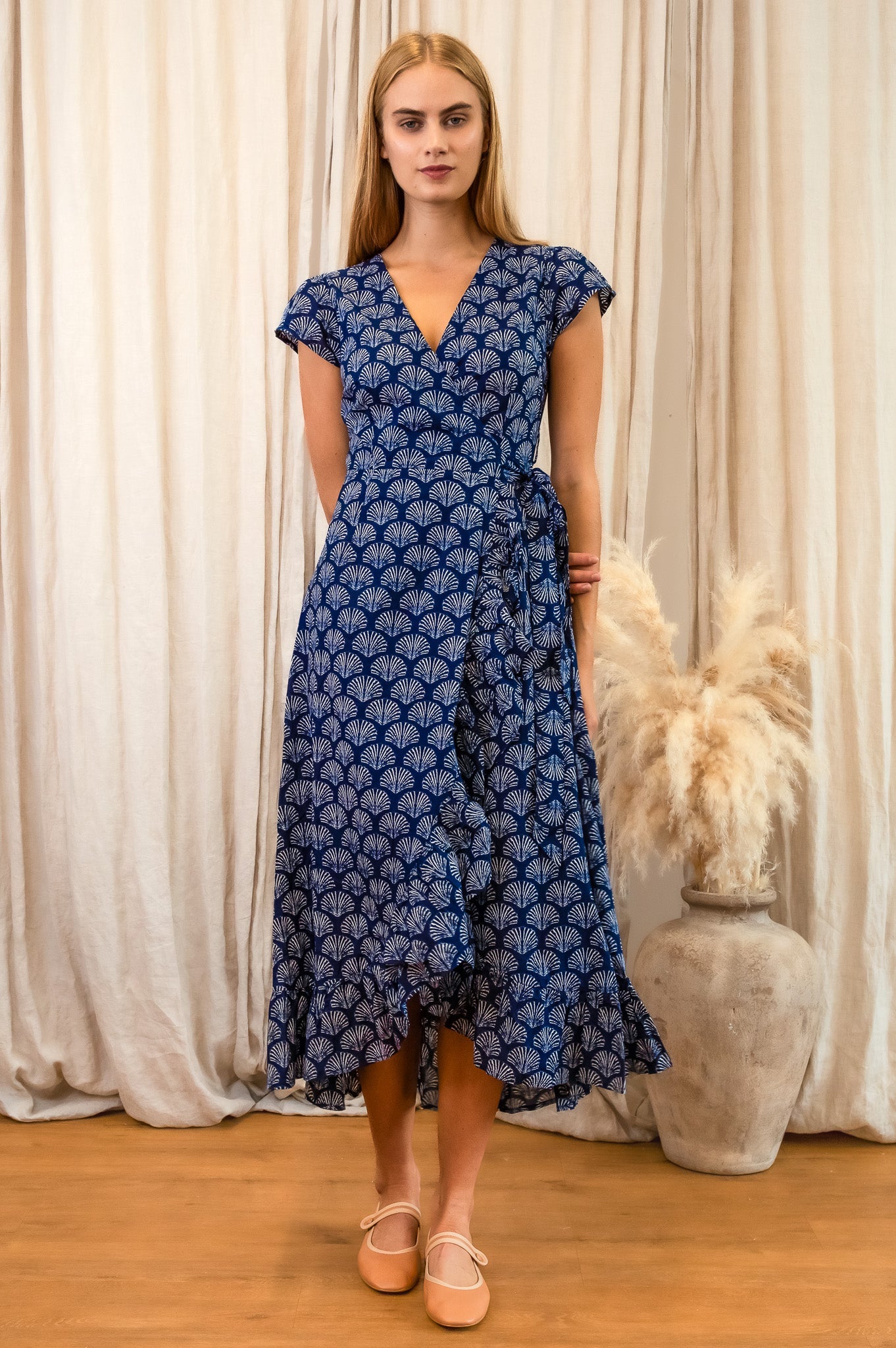 Demi Organic Cotton Wrap Dress | Shell Navy/White