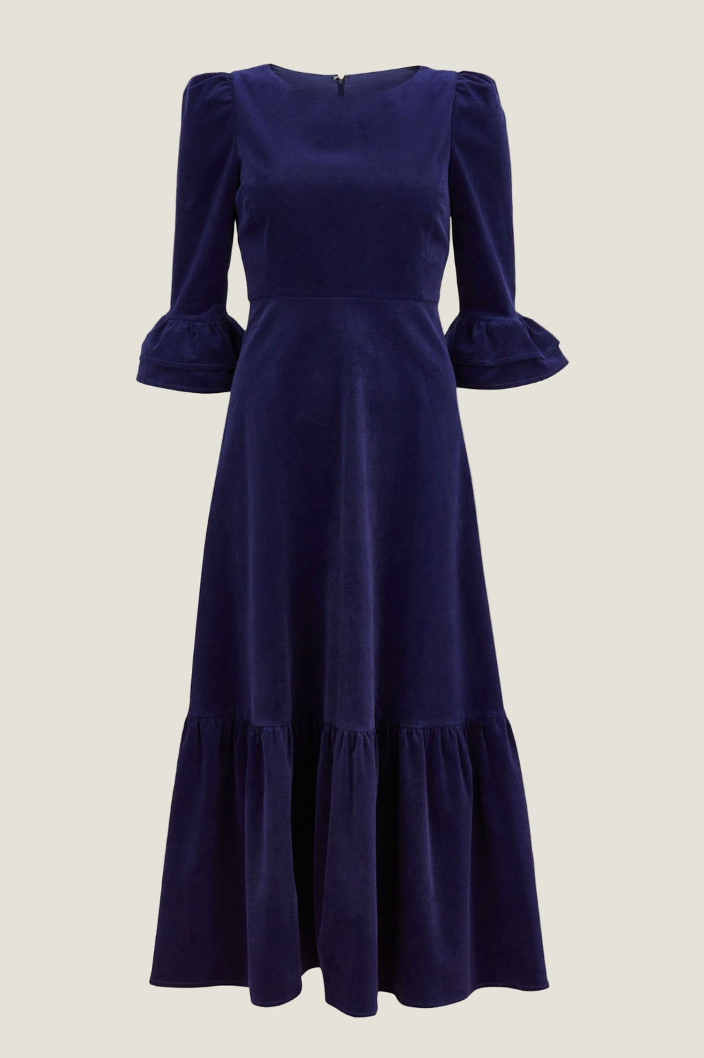 Victoria Round Neck 3/4 Sleeve Stretch Corduroy Dress | Atlantic Blue