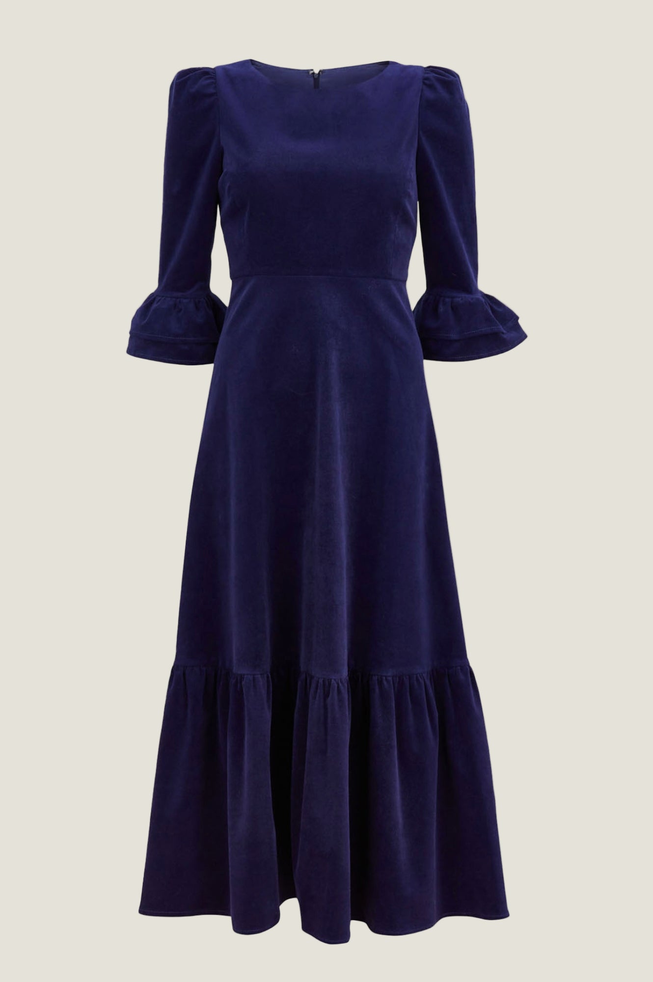 Victoria Round Neck 3/4 Sleeve Stretch Corduroy Dress | Atlantic Blue