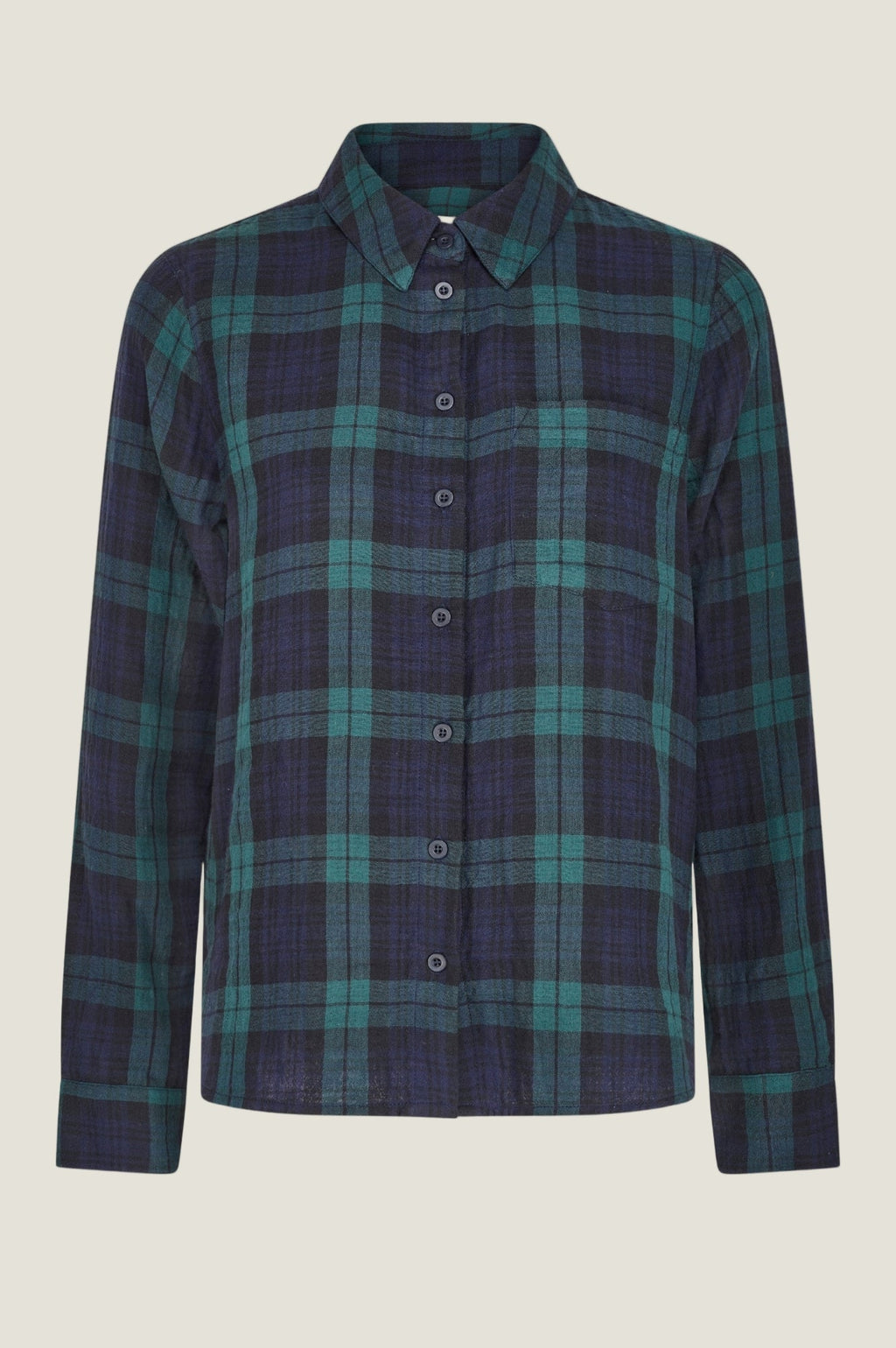 Mel Checked Double Cloth Organic Cotton Shirt | Navy/Green