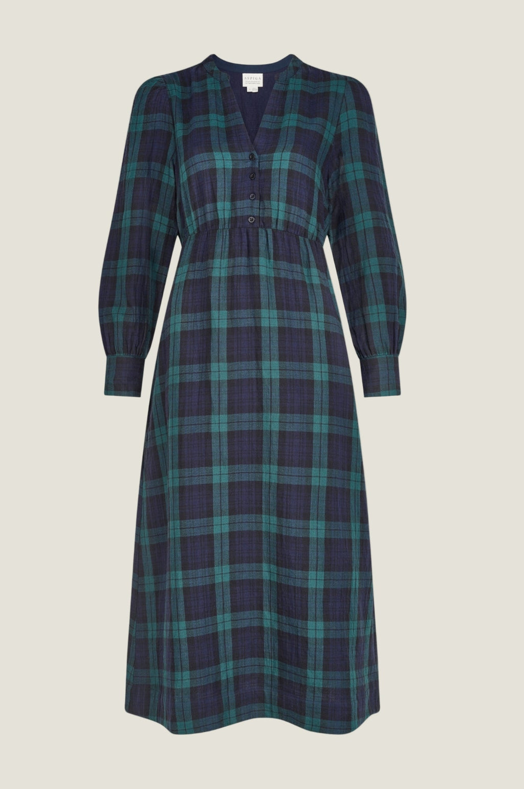 Harper Checked Double Cloth Organic Cotton Dress | Navy/Green