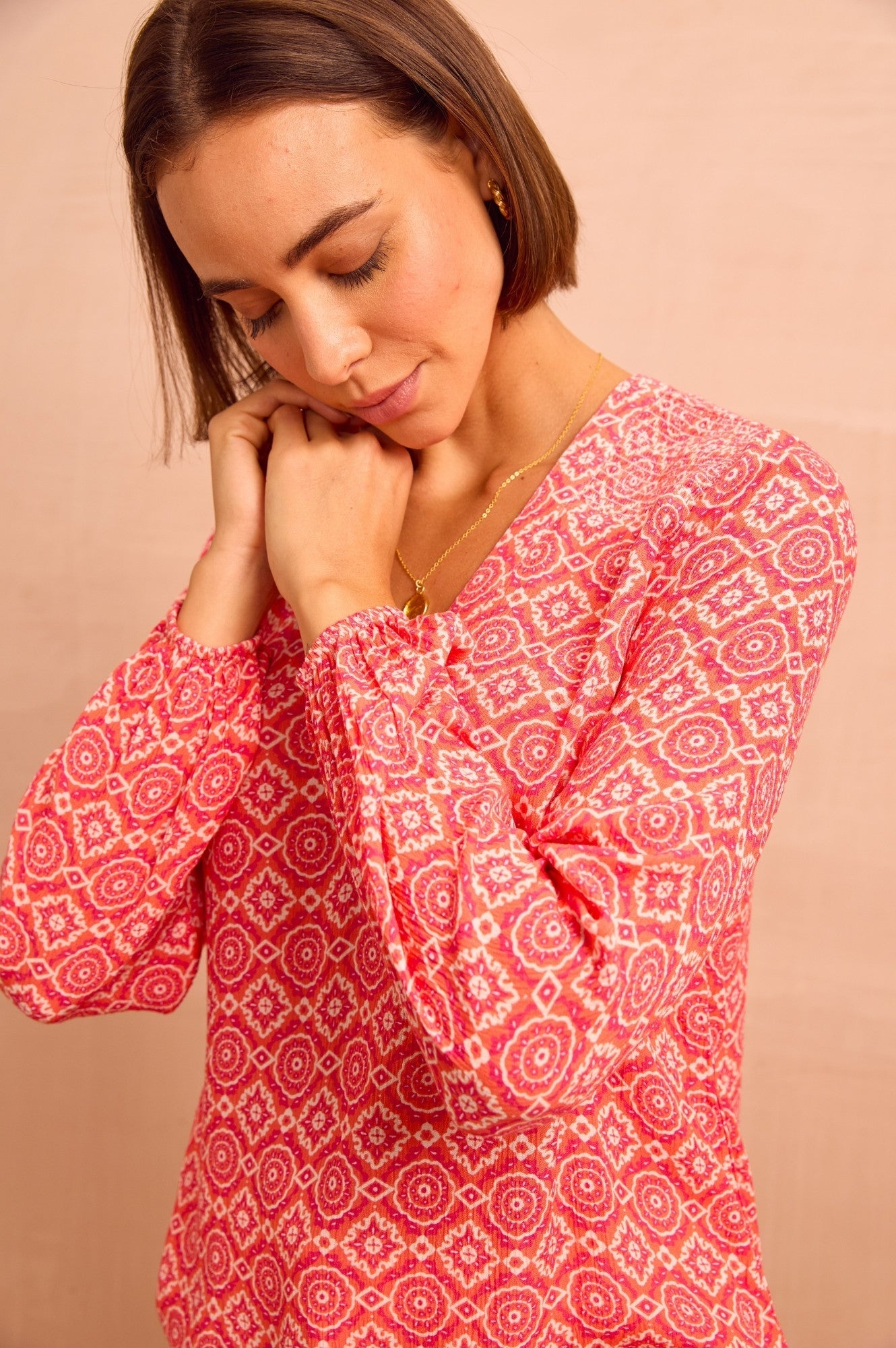 Clea Blouse | Flower Tile Orange/Pink