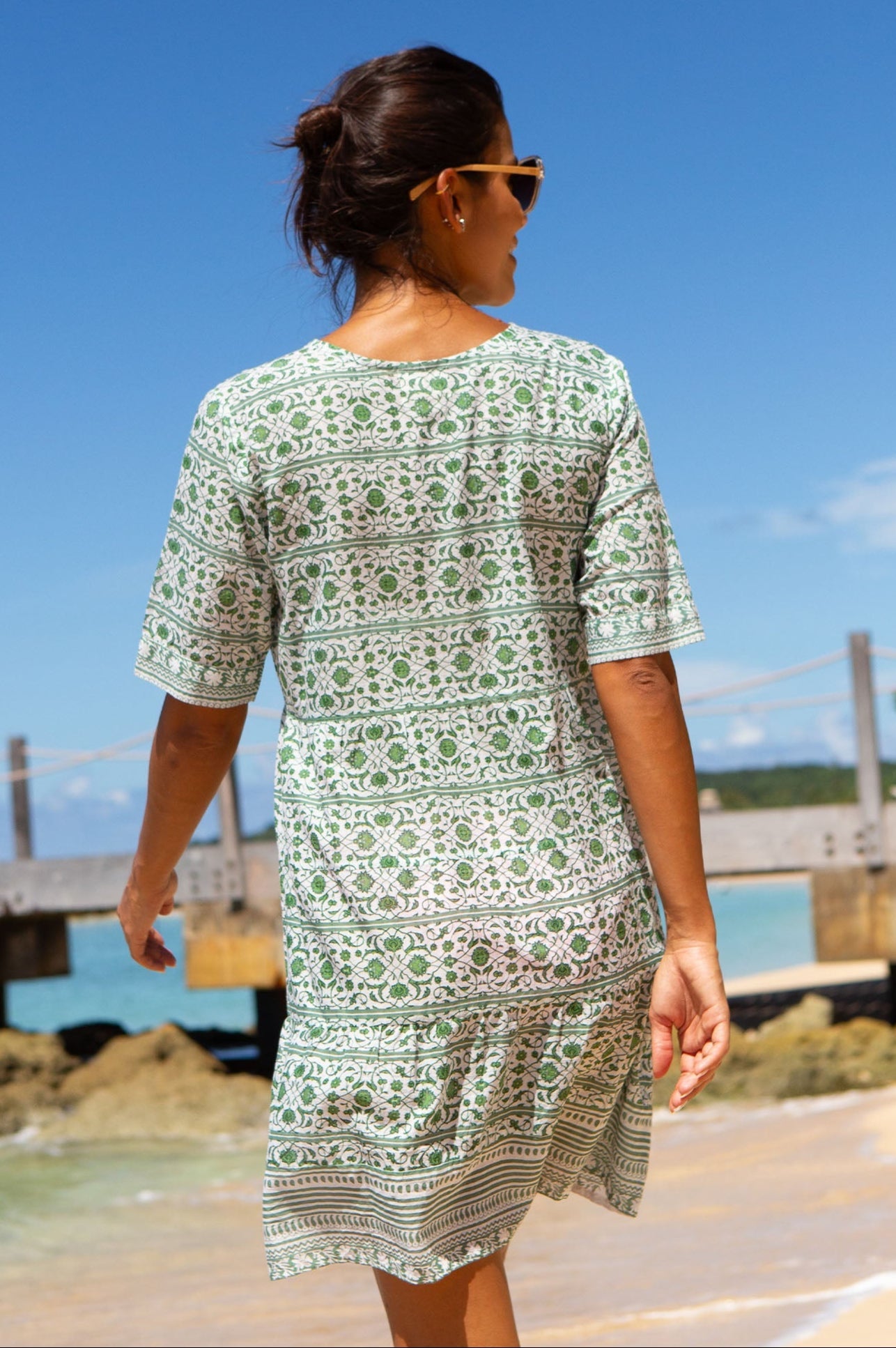 Santorini Cotton Kaftan | Santorini White/Khaki