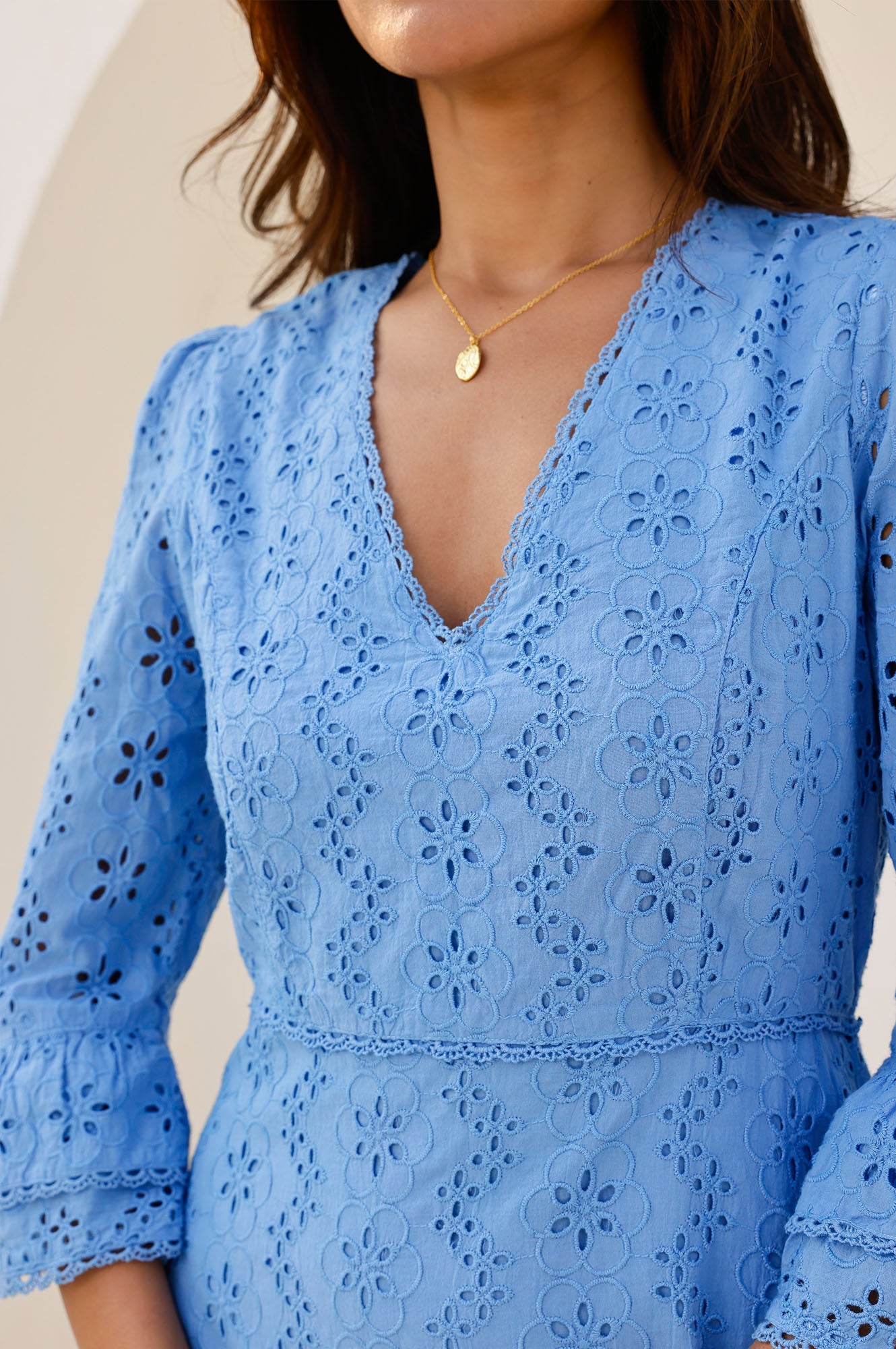 Victoria Cotton Broderie Dress | Blue